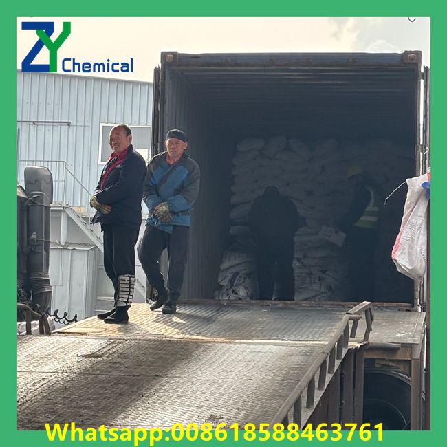 Chargement conteneur sacs de 25kg soude caustique en perles export
